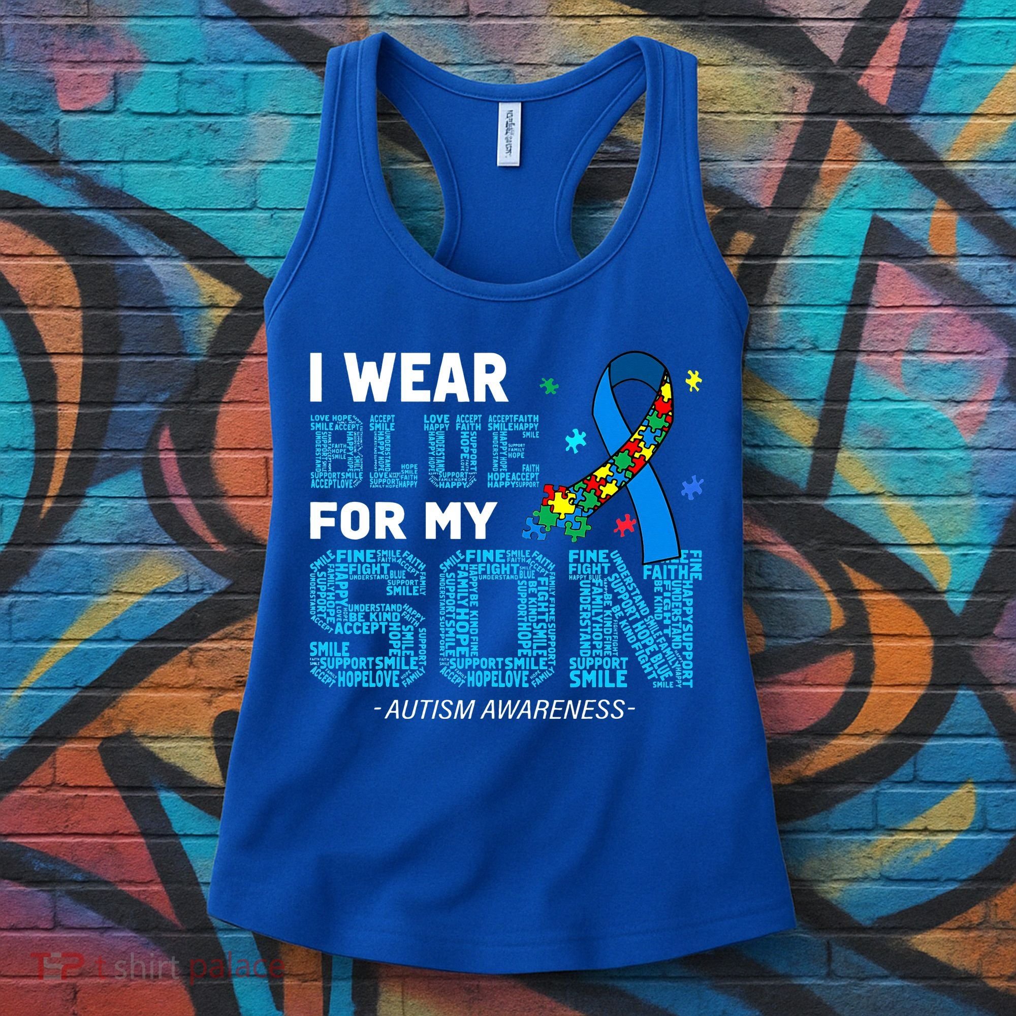 I Wear Blue For My Son Autism Awareness Mom Dad Women's Tank Top