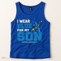 I Wear Blue For My Son Autism Awareness Mom Dad Tank Top thumb 2
