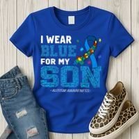 I Wear Blue For My Son Autism Awareness Mom Dad Women's T-Shirt thumb 3