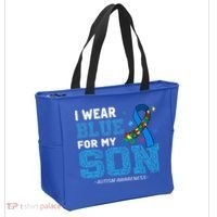 I Wear Blue For My Son Autism Awareness Mom Dad Tote Bag thumb 2