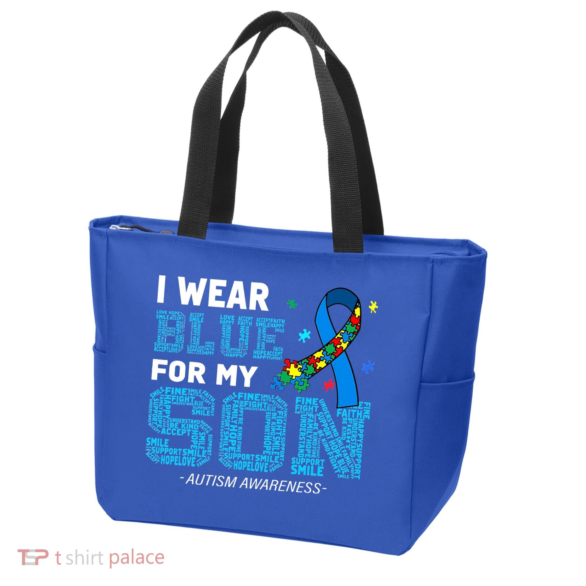 I Wear Blue For My Son Autism Awareness Mom Dad Tote Bag