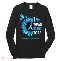I Wear Blue For Huntington's Disease Awareness Sunflower Long Sleeve Shirt thumb 0