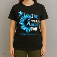 I Wear Blue For Huntington's Disease Awareness Sunflower T-Shirt thumb 4