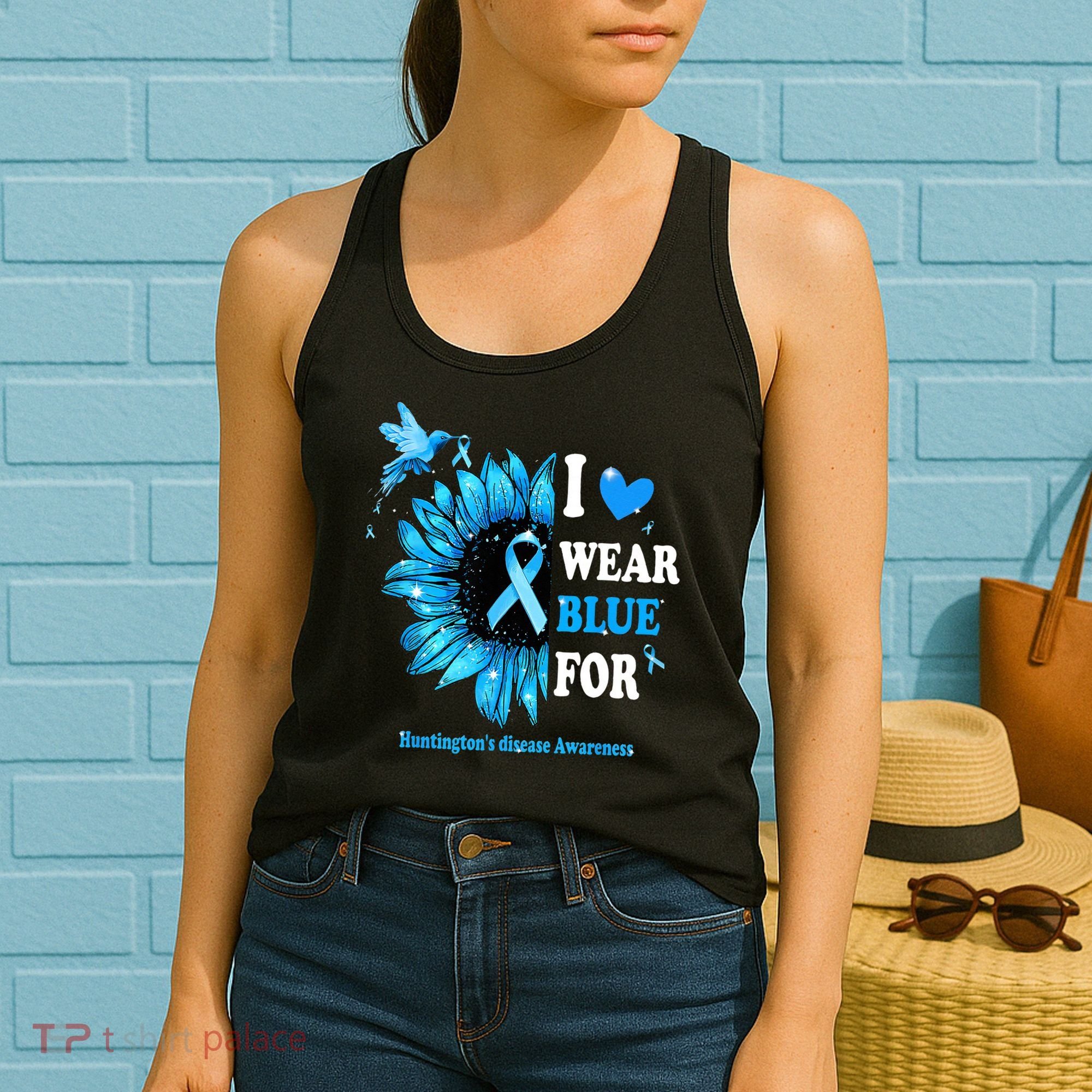 I Wear Blue For Huntington's Disease Awareness Sunflower Women's Tank Top
