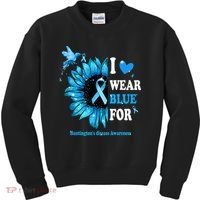 I Wear Blue For Huntington's Disease Awareness Sunflower Kids Sweatshirt thumb 0