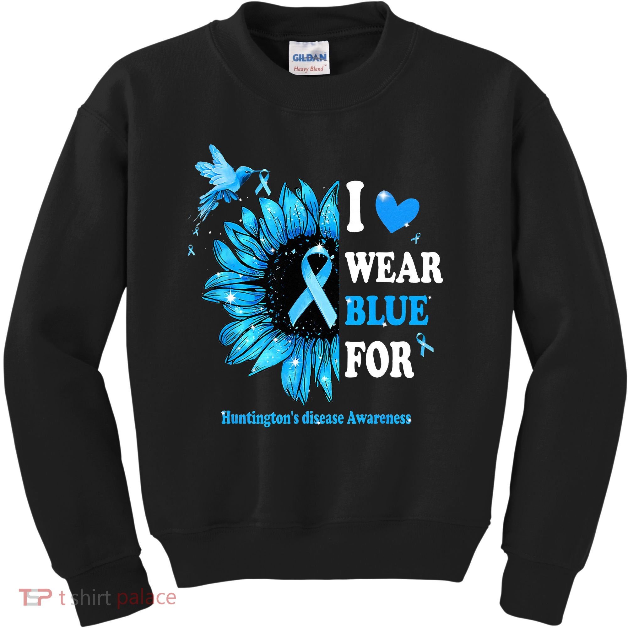 I Wear Blue For Huntington's Disease Awareness Sunflower Kids Sweatshirt