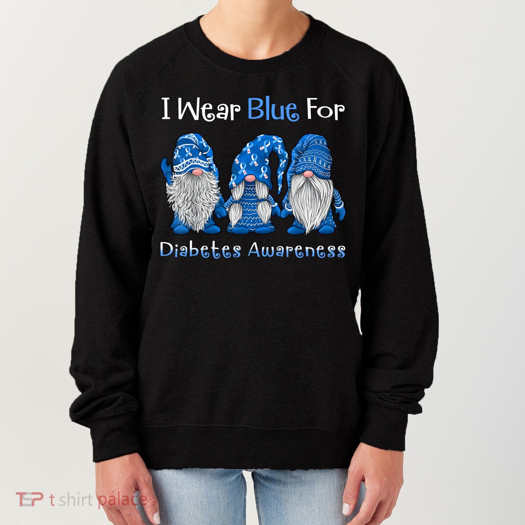 I Wear Blue For Diabetes Awareness Gnomes Blue Women's Sweatshirt