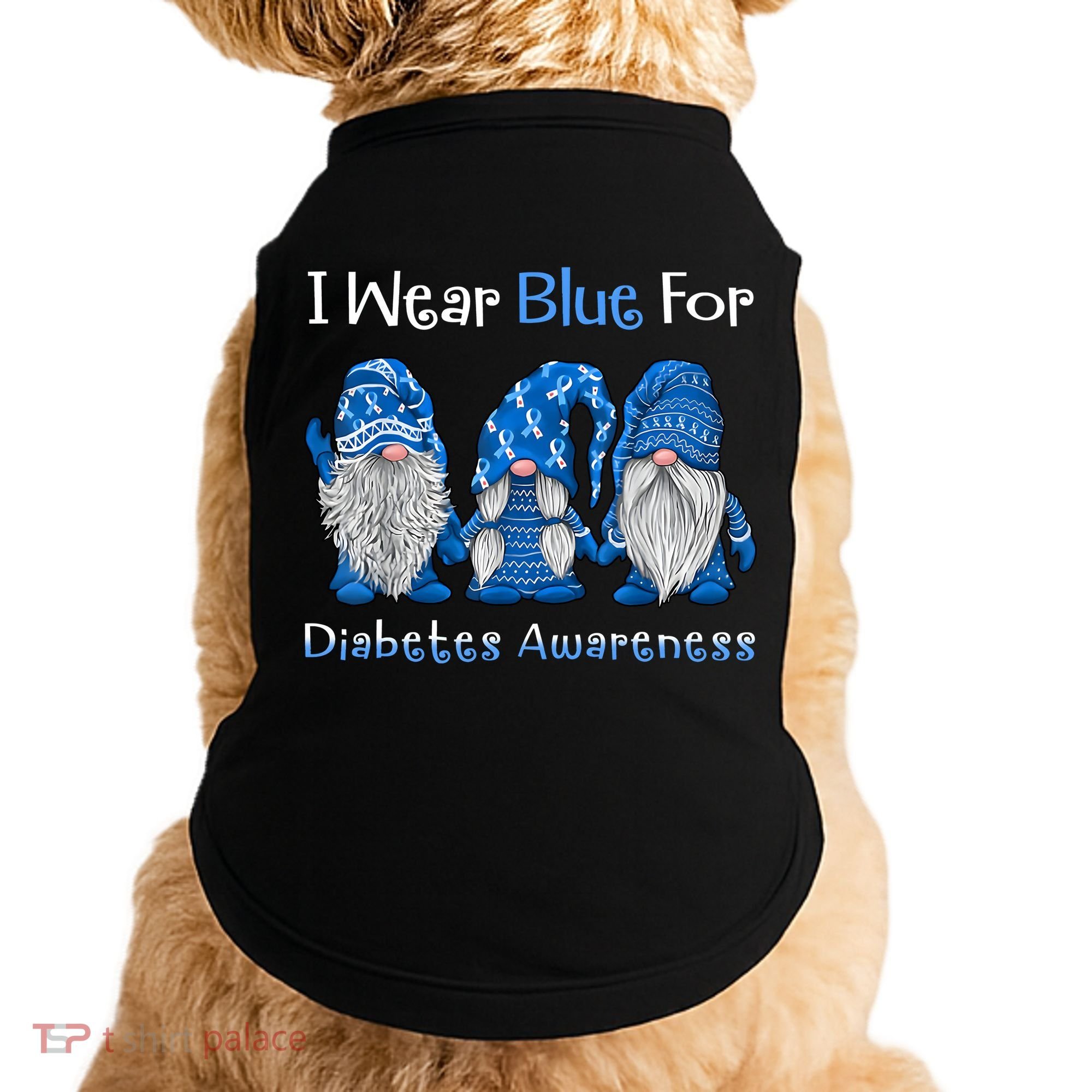 I Wear Blue For Diabetes Awareness Gnomes Blue Doggie Tank
