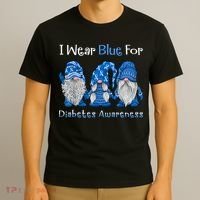 I Wear Blue For Diabetes Awareness Gnomes Blue T-Shirt thumb 3