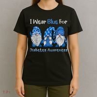 I Wear Blue For Diabetes Awareness Gnomes Blue T-Shirt thumb 4