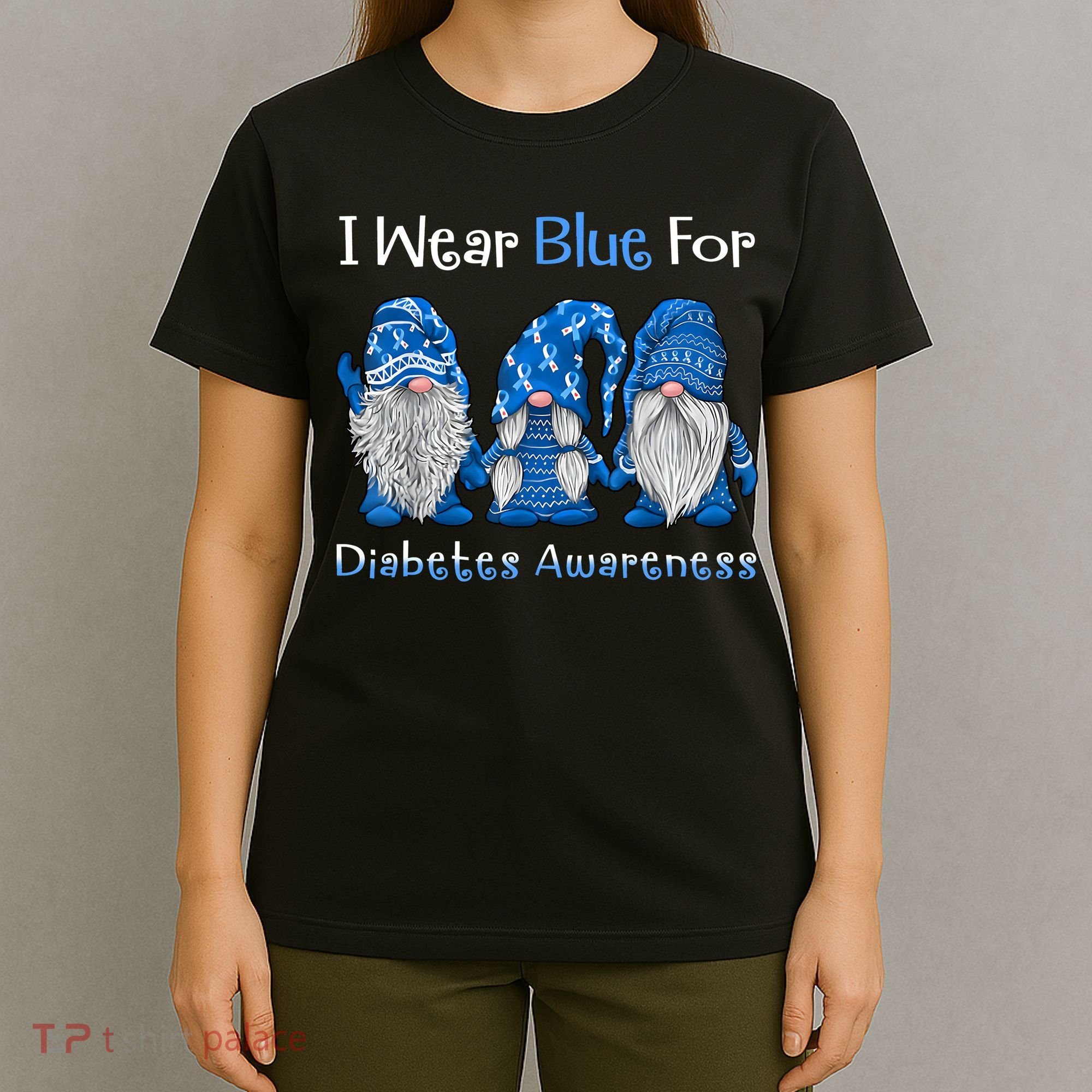 I Wear Blue For Diabetes Awareness Gnomes Blue T-Shirt