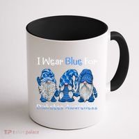 I Wear Blue For Diabetes Awareness Gnomes Blue Coffee Mug thumb 1