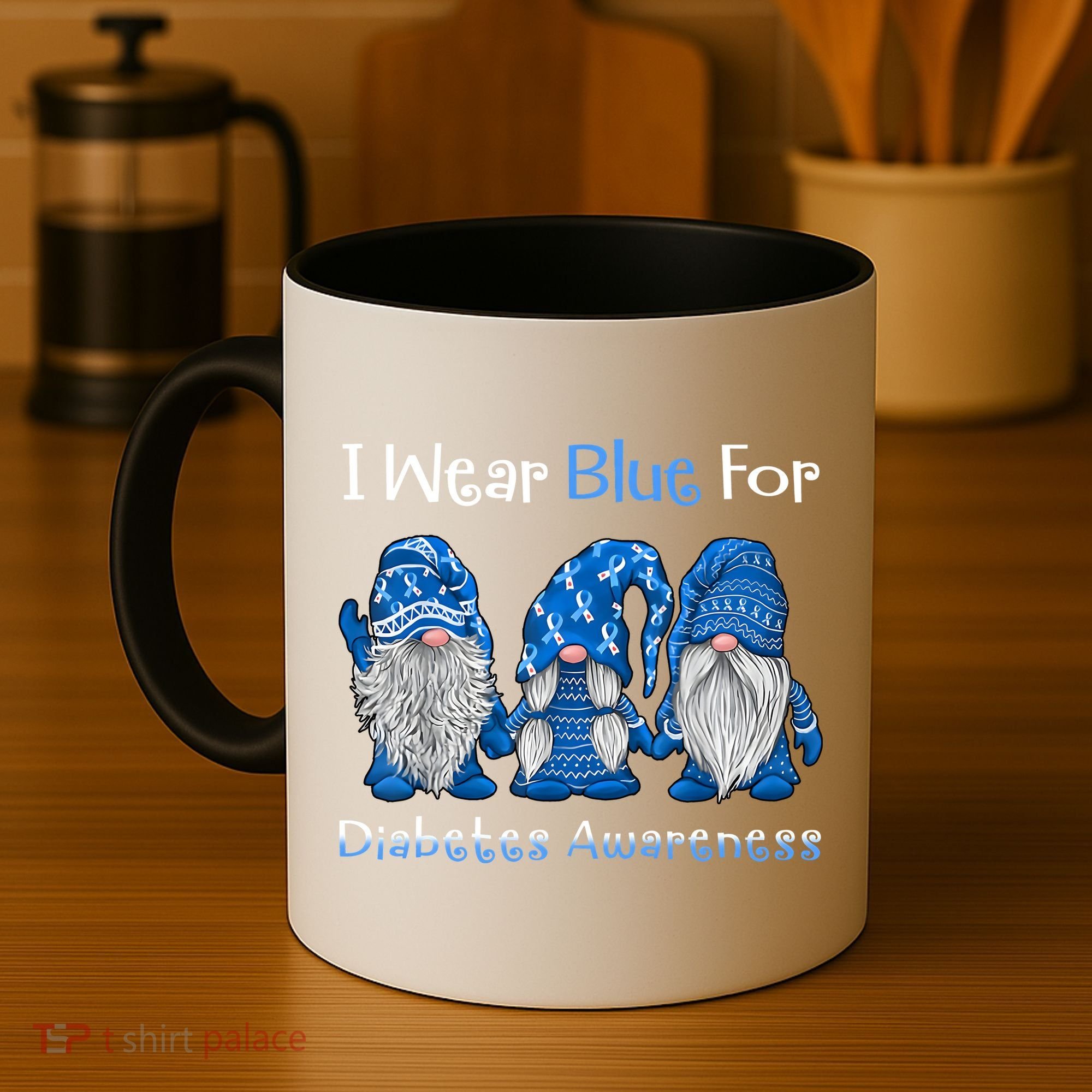 I Wear Blue For Diabetes Awareness Gnomes Blue Coffee Mug