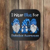 I Wear Blue For Diabetes Awareness Gnomes Blue Coaster thumb 0