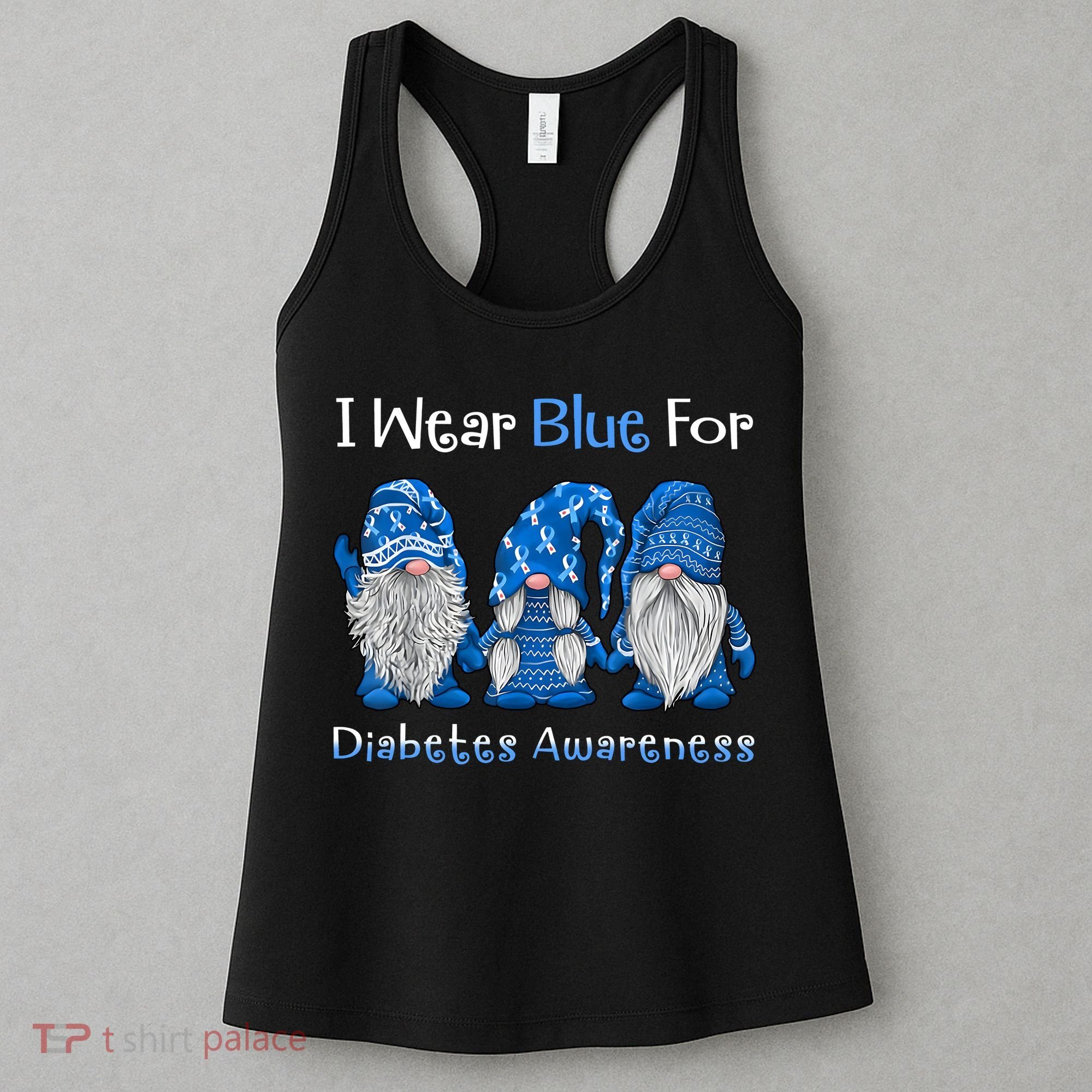 I Wear Blue For Diabetes Awareness Gnomes Blue Women's Tank Top