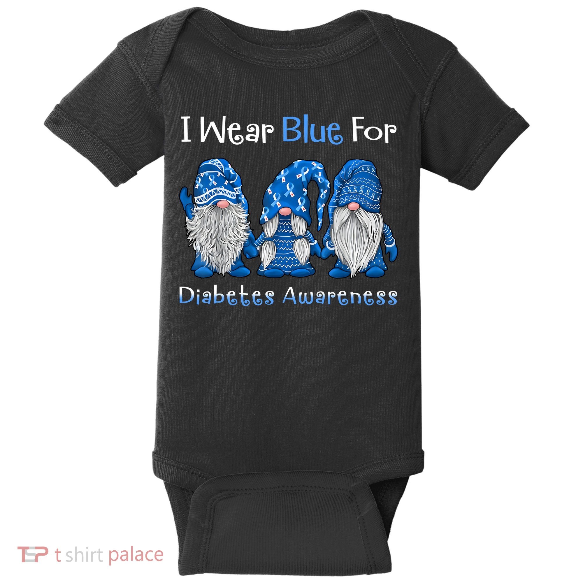 I Wear Blue For Diabetes Awareness Gnomes Blue Baby Bodysuit