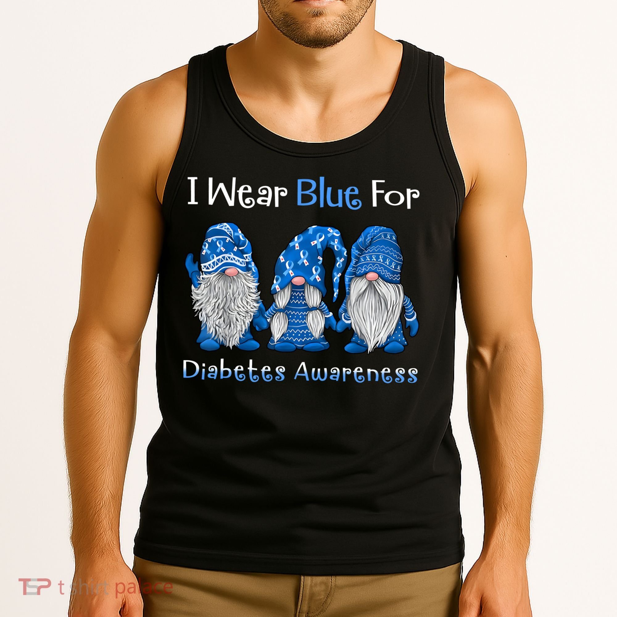 I Wear Blue For Diabetes Awareness Gnomes Blue Tank Top