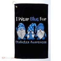 I Wear Blue For Diabetes Awareness Gnomes Blue Golf Towel thumb 0