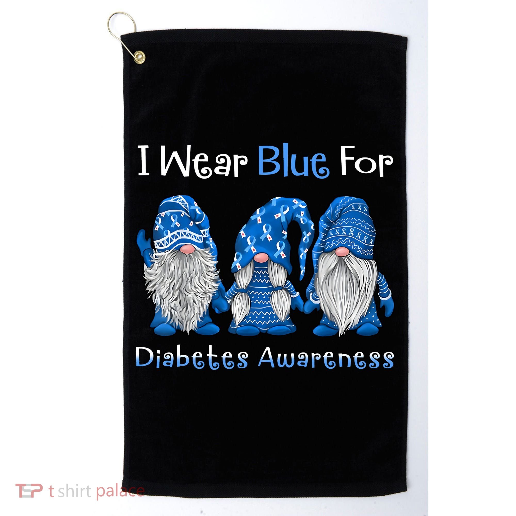 I Wear Blue For Diabetes Awareness Gnomes Blue Golf Towel