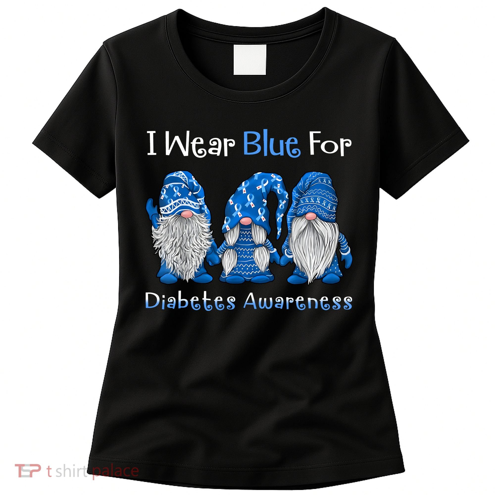 I Wear Blue For Diabetes Awareness Gnomes Blue Women's T-Shirt