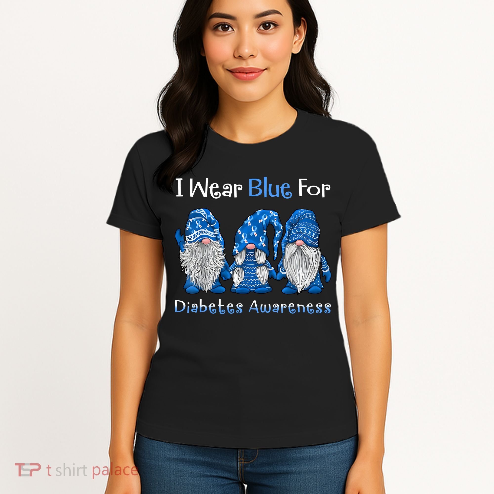 I Wear Blue For Diabetes Awareness Gnomes Blue Women's T-Shirt