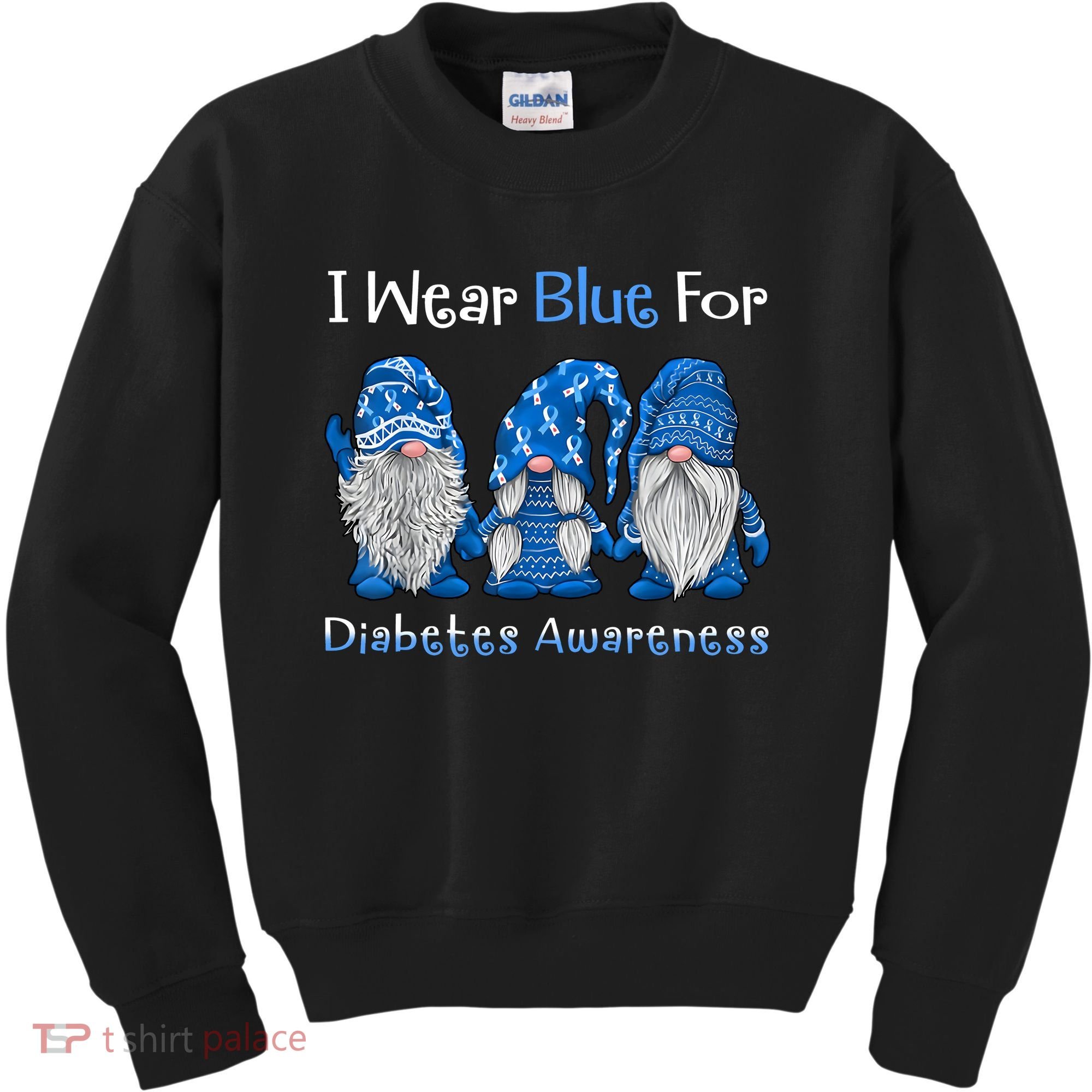 I Wear Blue For Diabetes Awareness Gnomes Blue Kids Sweatshirt