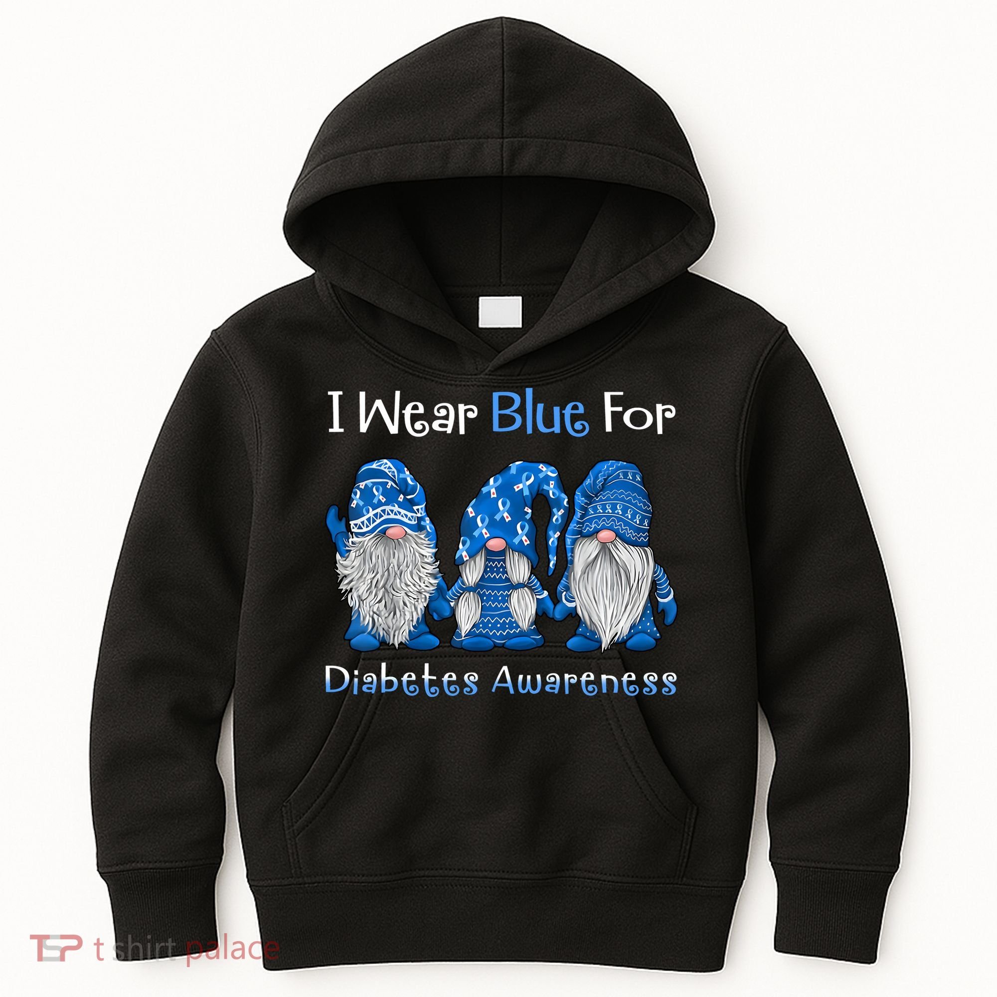 I Wear Blue For Diabetes Awareness Gnomes Blue Kids Hoodie