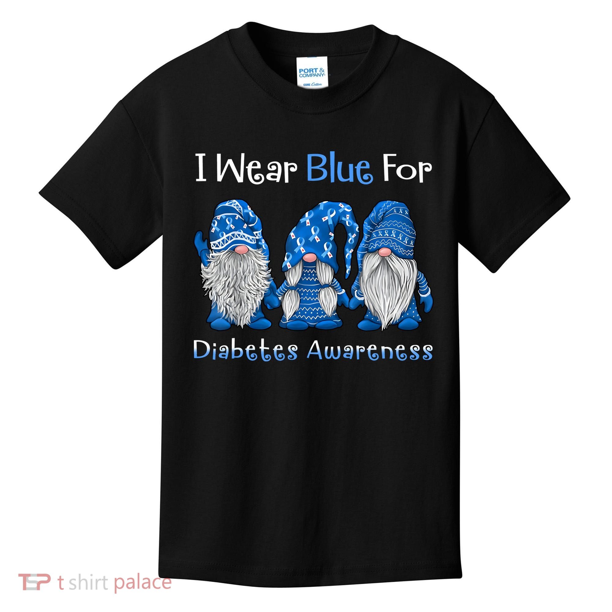 I Wear Blue For Diabetes Awareness Gnomes Blue Kids T-Shirt