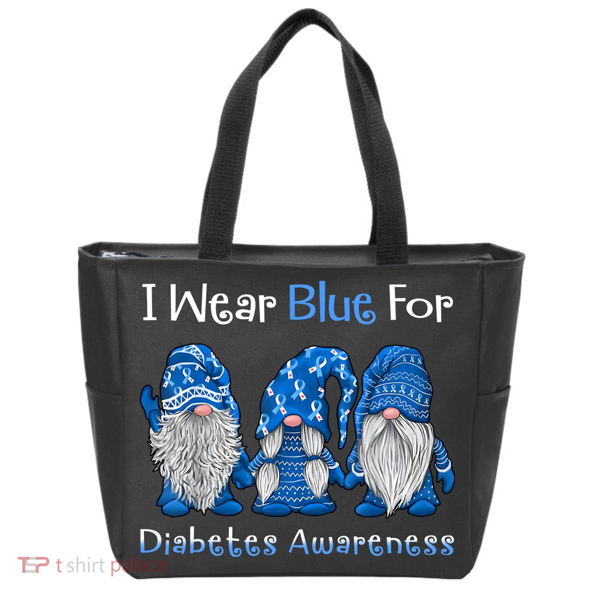 I Wear Blue For Diabetes Awareness Gnomes Blue Tote Bag