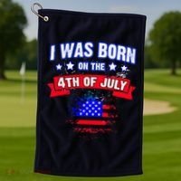 I Was Born On The 4th Of July Gift Golf Towel thumb 1