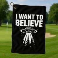 I Want Believe Ufo Alien Spaceship Extraterrestrial Golf Towel thumb 1