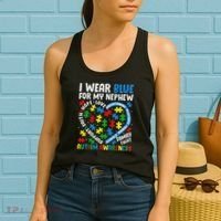 I Wear Blue For My Nephew Autism Awareness Support And Love Women's Tank Top thumb 2