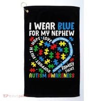 I Wear Blue For My Nephew Autism Awareness Support And Love Golf Towel thumb 0