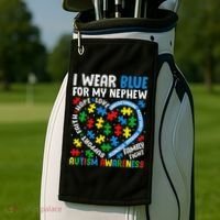 I Wear Blue For My Nephew Autism Awareness Support And Love Golf Towel thumb 2