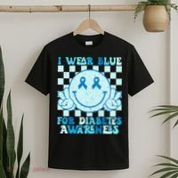I Wear Blue For Diabetes Awareness month Smile Face Diabetic T-Shirt thumb 2