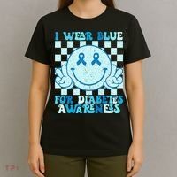 I Wear Blue For Diabetes Awareness month Smile Face Diabetic T-Shirt thumb 4