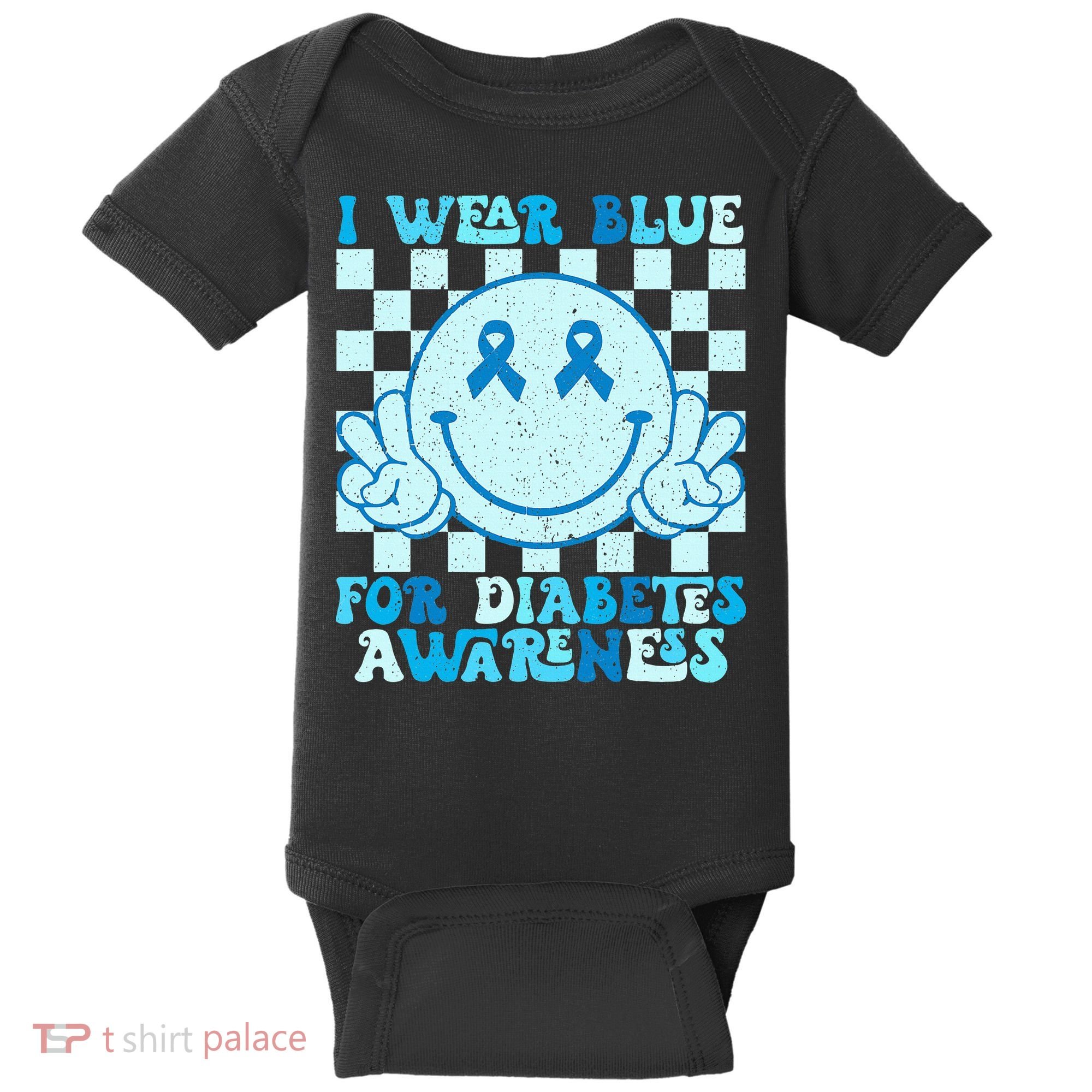 I Wear Blue For Diabetes Awareness month Smile Face Diabetic Baby Bodysuit