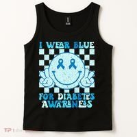 I Wear Blue For Diabetes Awareness month Smile Face Diabetic Tank Top thumb 2