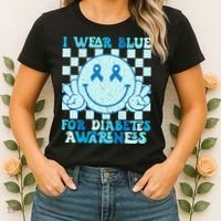 I Wear Blue For Diabetes Awareness month Smile Face Diabetic Women's T-Shirt thumb 2