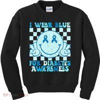 I Wear Blue For Diabetes Awareness month Smile Face Diabetic Kids Sweatshirt thumb 0