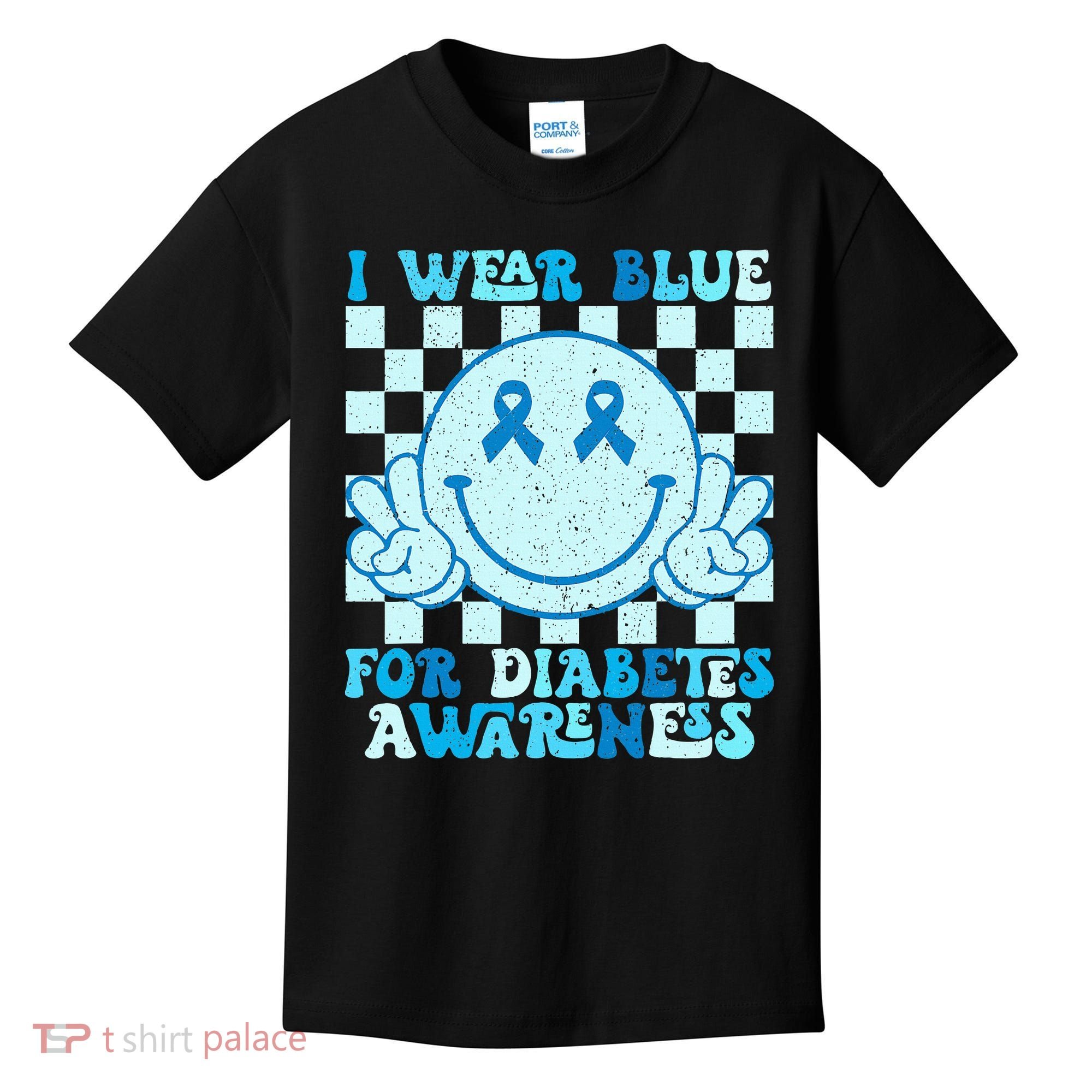 I Wear Blue For Diabetes Awareness month Smile Face Diabetic Kids T-Shirt