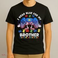 I Wear Blue For My Brother Autism Awareness Video Game T-Shirt thumb 3