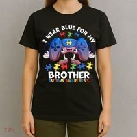 I Wear Blue For My Brother Autism Awareness Video Game T-Shirt thumb 4