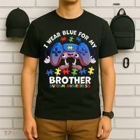 I Wear Blue For My Brother Autism Awareness Video Game T-Shirt thumb 6