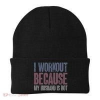I Workout Because My Husband Is Hot Funny Gym Trainer Lover Beanie thumb 0