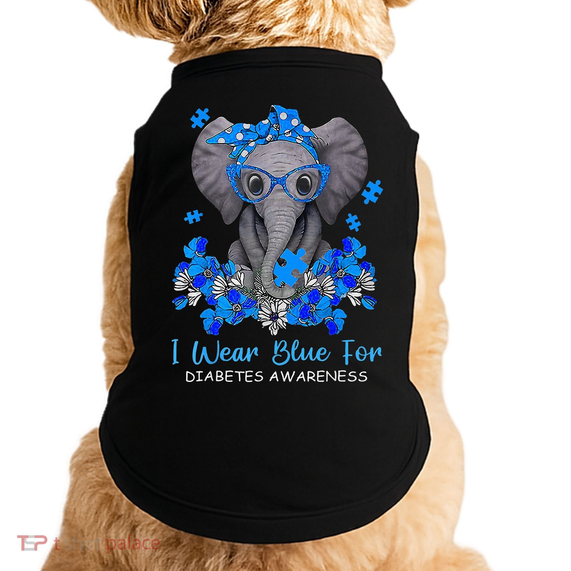 I Wear Blue For Diabetes Awareness Elephant Warrior Doggie Tank