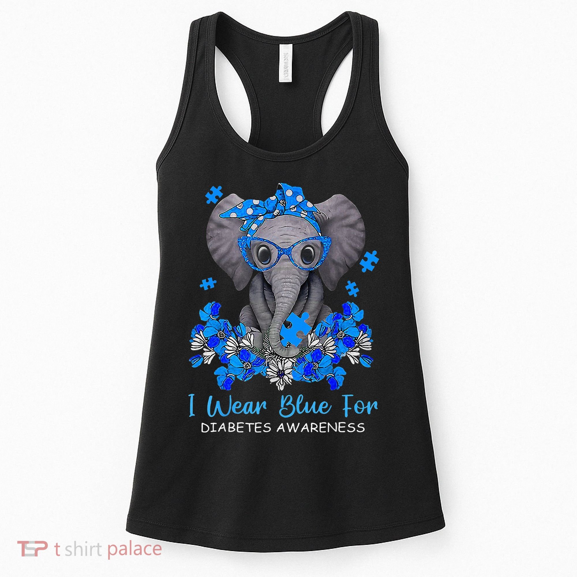 I Wear Blue For Diabetes Awareness Elephant Warrior Women's Tank Top