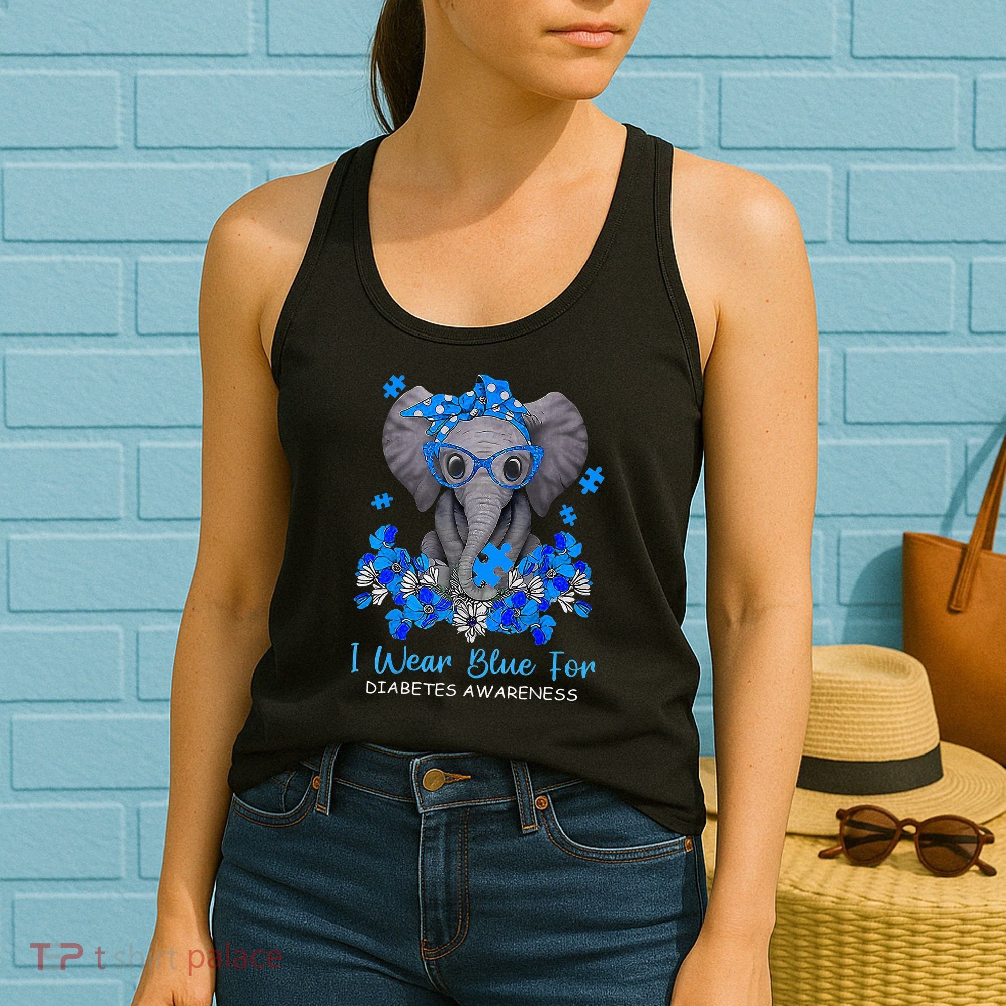 I Wear Blue For Diabetes Awareness Elephant Warrior Women's Tank Top