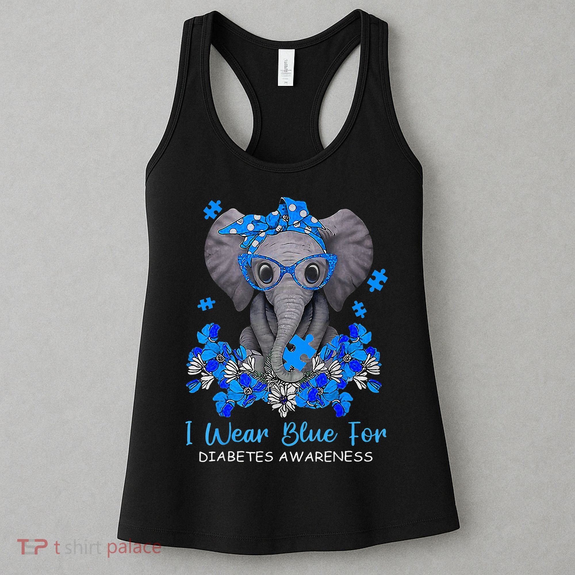 I Wear Blue For Diabetes Awareness Elephant Warrior Women's Tank Top