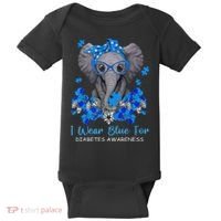 I Wear Blue For Diabetes Awareness Elephant Warrior Baby Bodysuit thumb 0